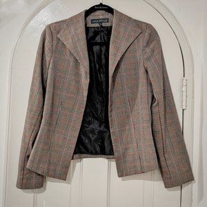 Harvé Bernard Blk/Red Check Houndstooth Plaid Open Jacket Fully Lined Sz. PS / S